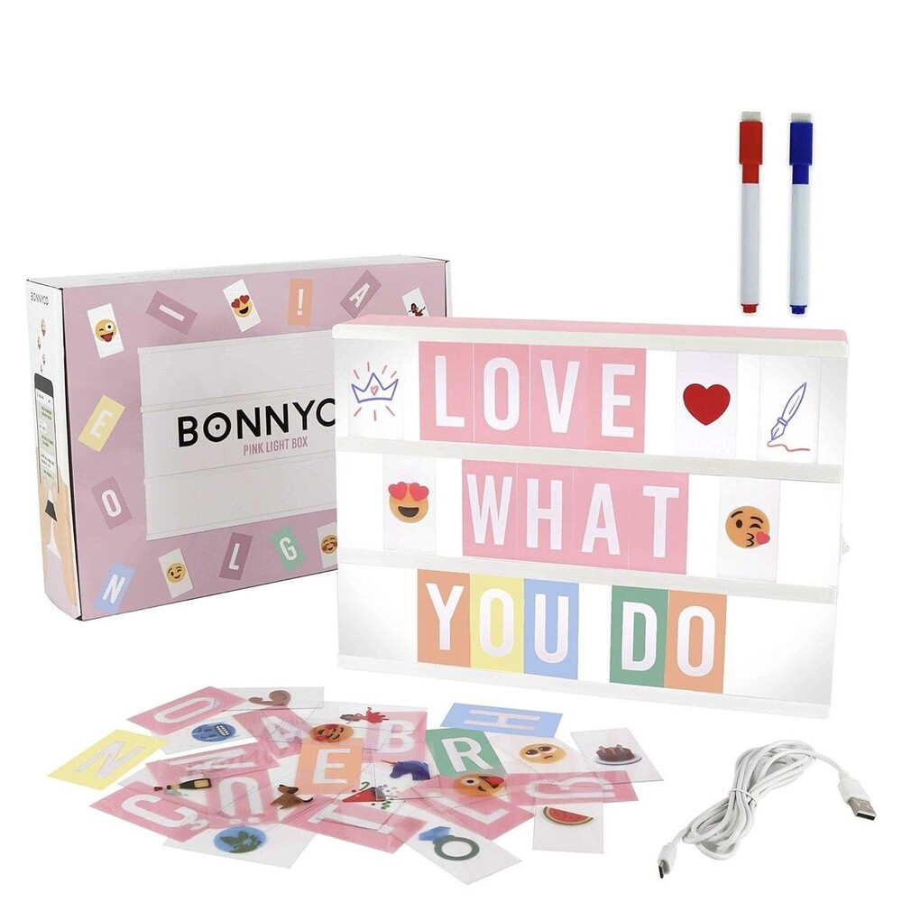 BONNYCO Pink LED Cinema Light Box with 400 Letters and Emojis Includes 2 MarkerS